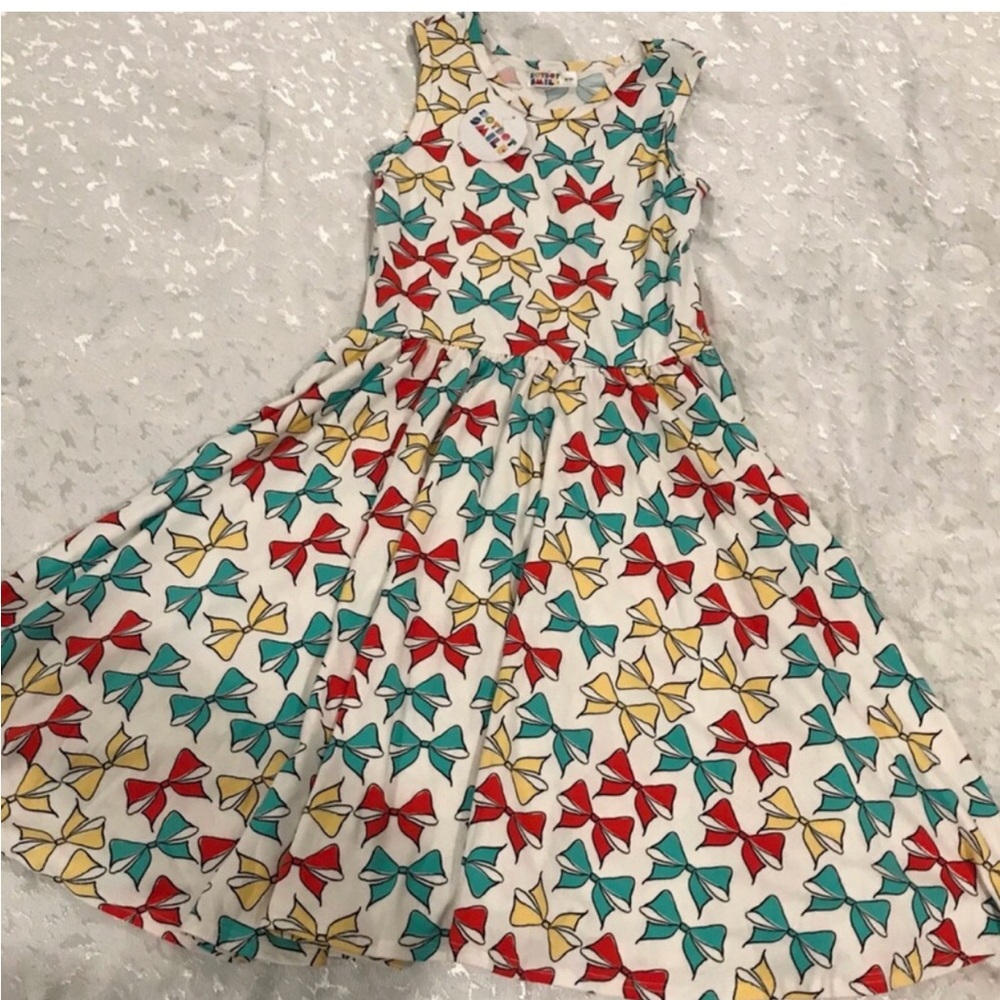 Girls White Bow-Print Sleeveless Dress - Multicolor Bows NWT Size 8/10